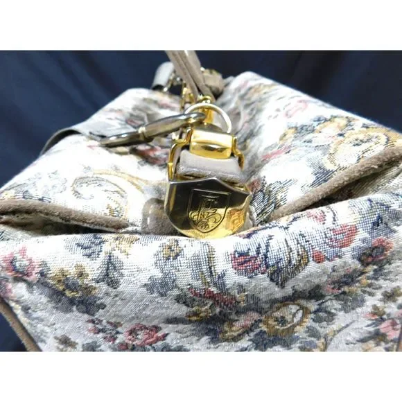 French Luggage Co. Tapestry Suede Rose Train Case Cosmetic Carry-On Doctor Bag